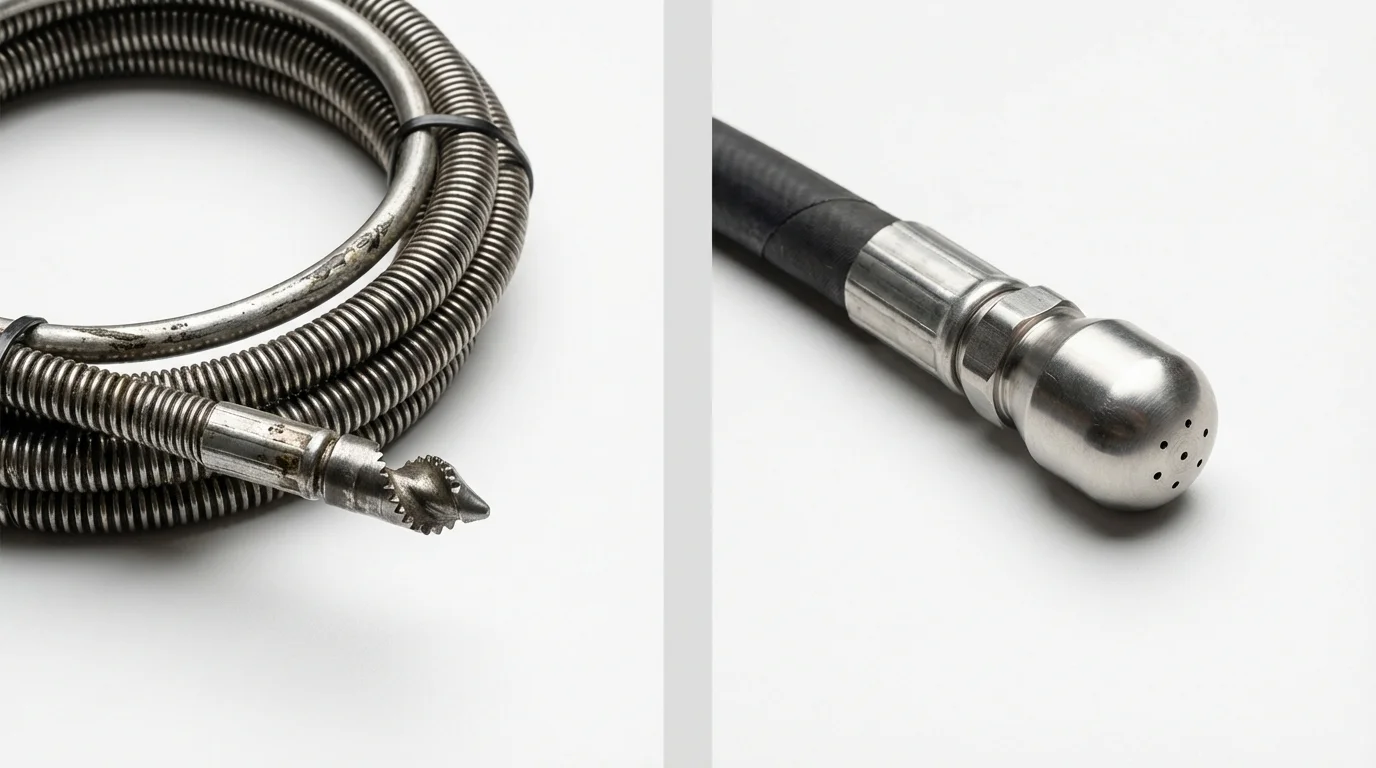 Drain snake cable and hydro jetting nozzle used for drain cleaning in Weston, WV
