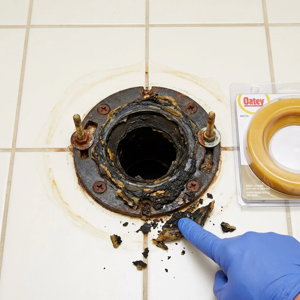 Failed wax ring showing water seepage at the base of a toilet in a Weston, WV home