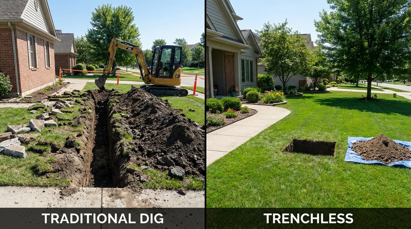 Trenchless sewer repair with minimal yard damage versus traditional excavation in Weston, WV